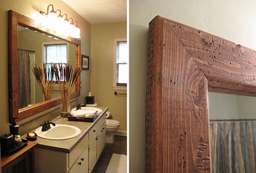 Деревянное зеркало в ванную