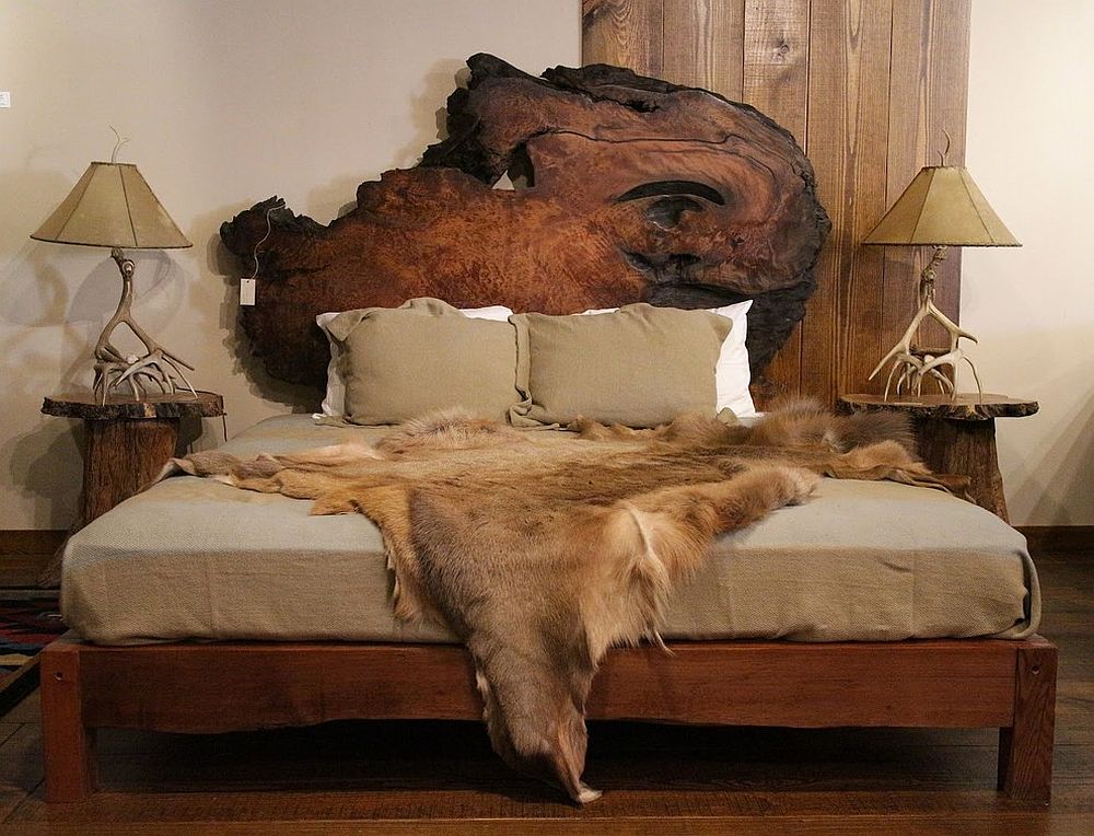 Деревянная кровать с изголовьем из слэба